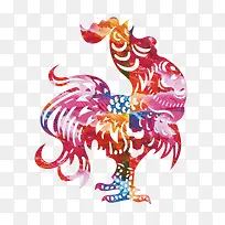 七彩金鸡剪纸