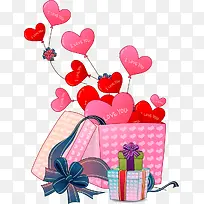 礼盒装的粉色爱心气球卡通七夕情人节