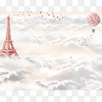 粉色气球铁塔云层海报背景