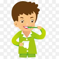 绿色衣服男生刷牙