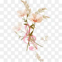粉色小清新手绘花朵树叶装饰图案