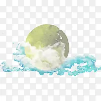 矢量手绘水彩月亮