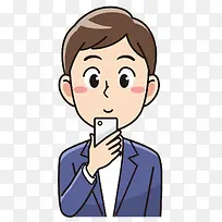 手绘卡通男子看手机