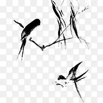 中国风水墨画竹叶小鸟