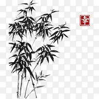 矢量竹子手绘国画中国风
