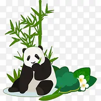 手绘绿色竹子大熊猫