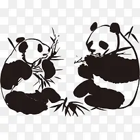 手绘黑色熊猫吃竹子创意