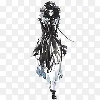 手绘黑白服装插画设计