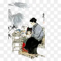 红楼梦插画李纨课子