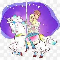 旋转木马上的情侣七夕元素