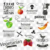 11款水彩餐厅与果汁标签矢量图