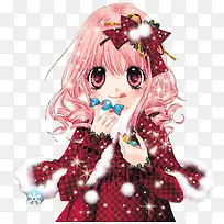 卡通小女孩下雪