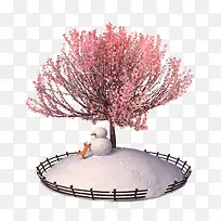 冬天雪地雪人植物树木