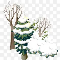 手绘冬季植物雪花树枝