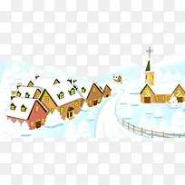 手绘圣诞节雪花房屋
