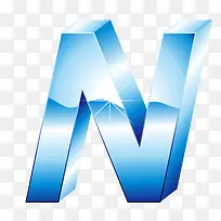 立体冰蓝效果字母N