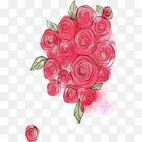 创意合成效果红色的素描玫瑰花