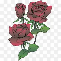 黑红手绘玫瑰植物造型