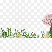 春季手绘花草树木创意边框