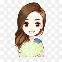 捧花大眼睛长发女学生Q图