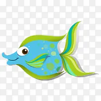 卡通手绘蓝绿色可爱小鱼