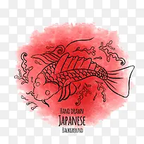 红色手绘日本鱼