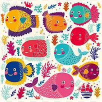 彩色手绘鱼图案