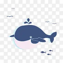 卡通画鲸鱼海鸥小鱼
