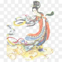 中秋节手绘模糊美女
