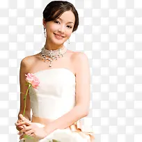 白色新娘晚礼服珠宝