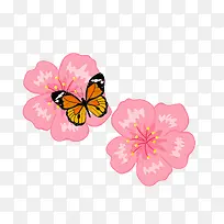 手绘粉色花朵蝴蝶