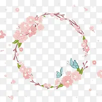 粉色手绘的桃花圆环