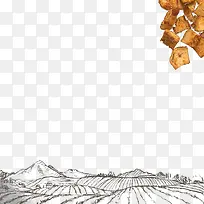 飘浮的薯片和山线条图