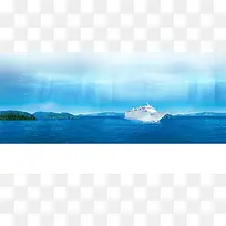 蓝色天空海面轮船光效场景素材