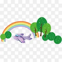 卡通彩虹小树飞机儿童节装饰素材