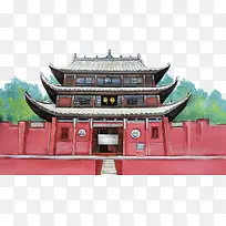 手绘古建筑