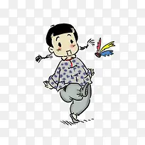 小女孩踢毽子卡通画