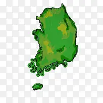 手绘绿色韩国地图