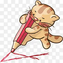 卡通猫与铅笔素材