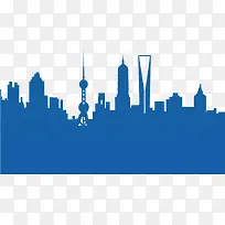 蓝色上海城市剪影
