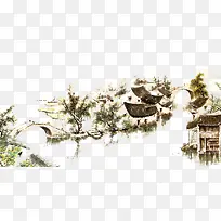 小河桥树木房屋