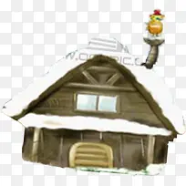 手绘冬季棕色房屋建筑装饰