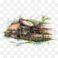 手绘房屋