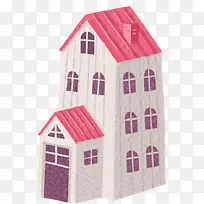 粉色漫画房屋插图