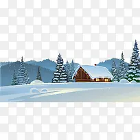 卡通冬季房屋雪景图