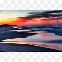 蓝天夕阳海面沙滩