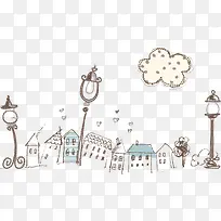 可爱唯美插画风景建筑白云