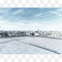 蓝天白云下的宁静场地