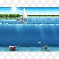 蓝天白云深海下的宝箱