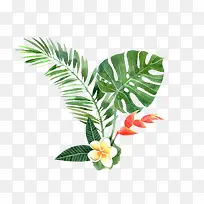 手绘树叶鲜花装饰